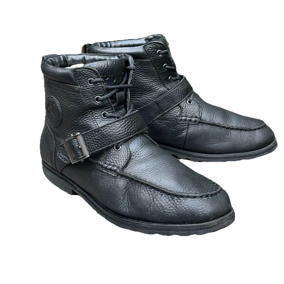 Polo Ralph Lauren Men's 9.5 Wheathill Winter Boots Pitstop Biker Tumbled Leather - Picture 1 of 16